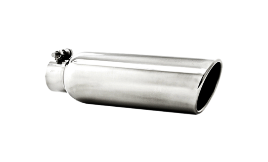 Tip, 3.5" OD, 2.25" inlet, 12" in length, Angled Cut Rolled End, Clampless-no weld, T304