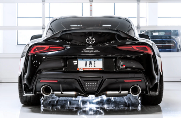 AWE 2020 Toyota Supra A90 Resonated Touring Edition Exhaust - 5in Chrome Silver Tips