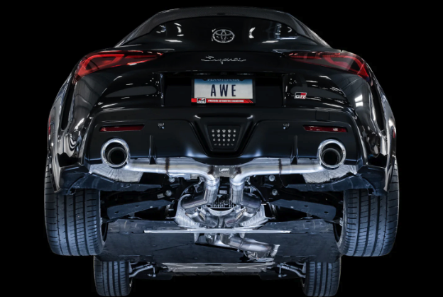 AWE 2020 Toyota Supra A90 Resonated Touring Edition Exhaust - 5in Chrome Silver Tips