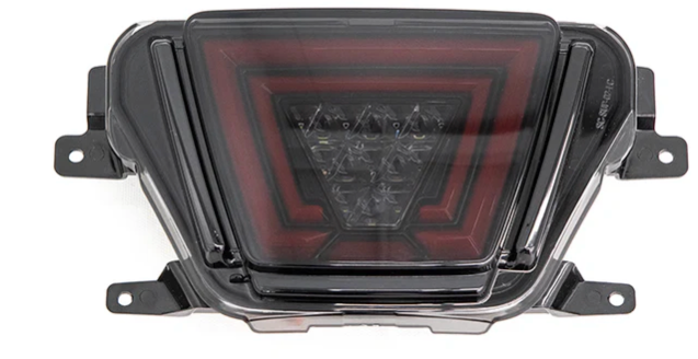 OLM V1 Multifunction Rear Fog Light (Smoke Lens, Gloss Black Base, Red Bar) - 2020+ Supra