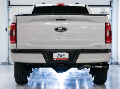 AWE 21+ Ford F150 Dual Side Exit Cat-Back Exhaust - 4.5in Diamond Black Tips *For Stock Y-Pipe Only - 0
