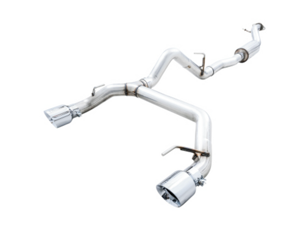 AWE Tuning 2021+ Ford Bronco 0FG Dual Rear Exit Exhaust w/Chrome Silver Tips & Bash Guard