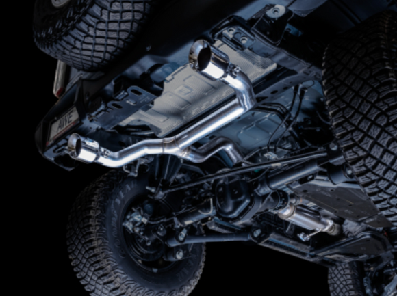 AWE Tuning 2021+ Ford Bronco 0FG Dual Rear Exit Exhaust w/Chrome Silver Tips & Bash Guard