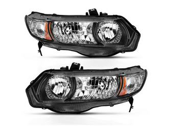 ANZO 2006-2009 Honda Civic 2 Door Crystal Headlight Black Amber (OE Replacement)