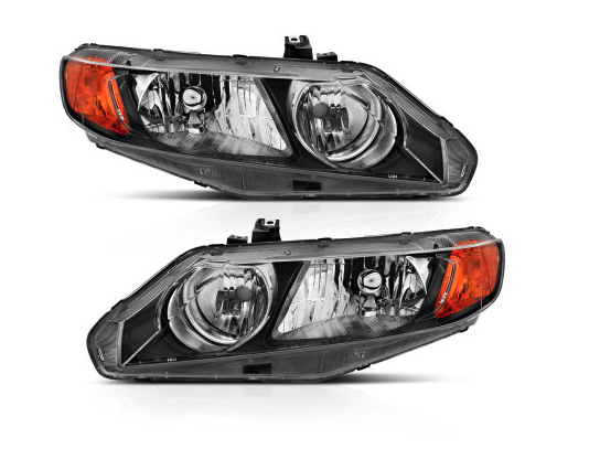ANZO 2006-2011 Honda Civic 4 Door Crystal Headlight Black Amber (OE Replacement)