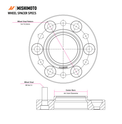 Mishimoto Wheel Spacers - 5x120 - 64.1 CB - M14 x1.5 - 25mm - BK