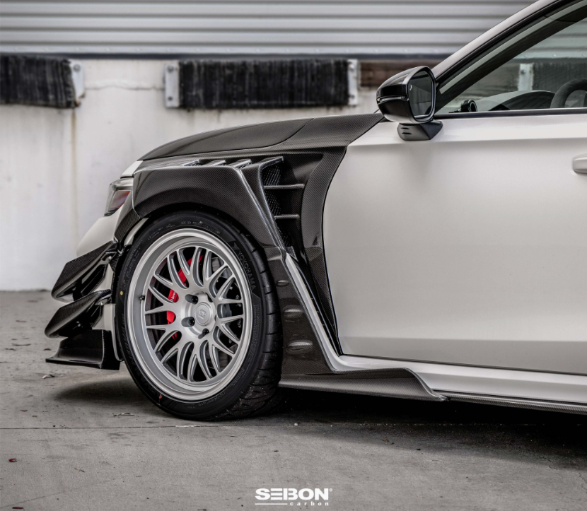 MB-Style Carbon Fiber Front Side Skirt Extensions for 2023-2026 Honda Civic Type R