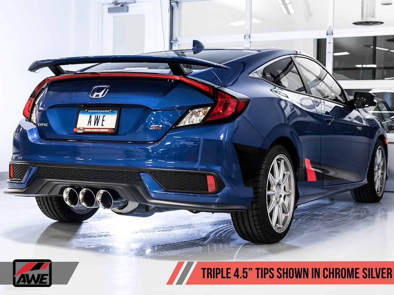 AWE Track Edition Exhaust with Front Pipe Triple Chrome Silver Tips